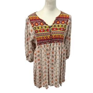 Umgee USA XL boho embroidered Aztec print tunic top long sleeve festival chic